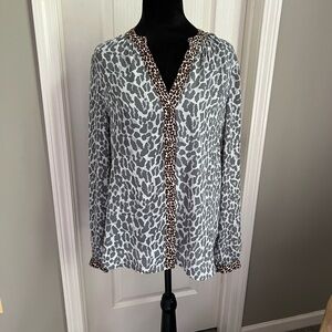 Banana Republic Animal Print Blouse with Brown Trim
